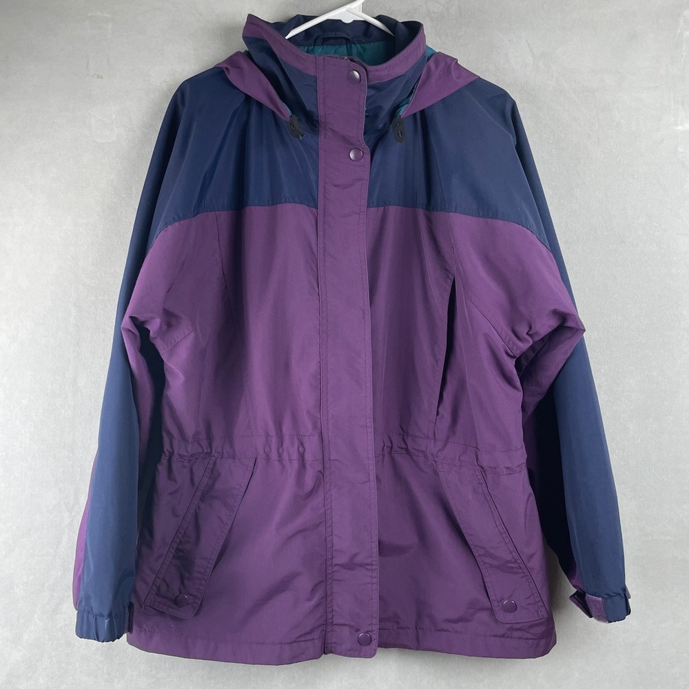 Vintage 90s Lands End Colorblock Concealed Hooded Jacket Purple Navy Wmns M Gorp